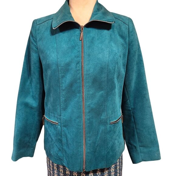Allison Daley Jackets & Blazers - Allison Daley Petite Women's Size 6 Faux Suede Jacket Teal Zip Front Pockets